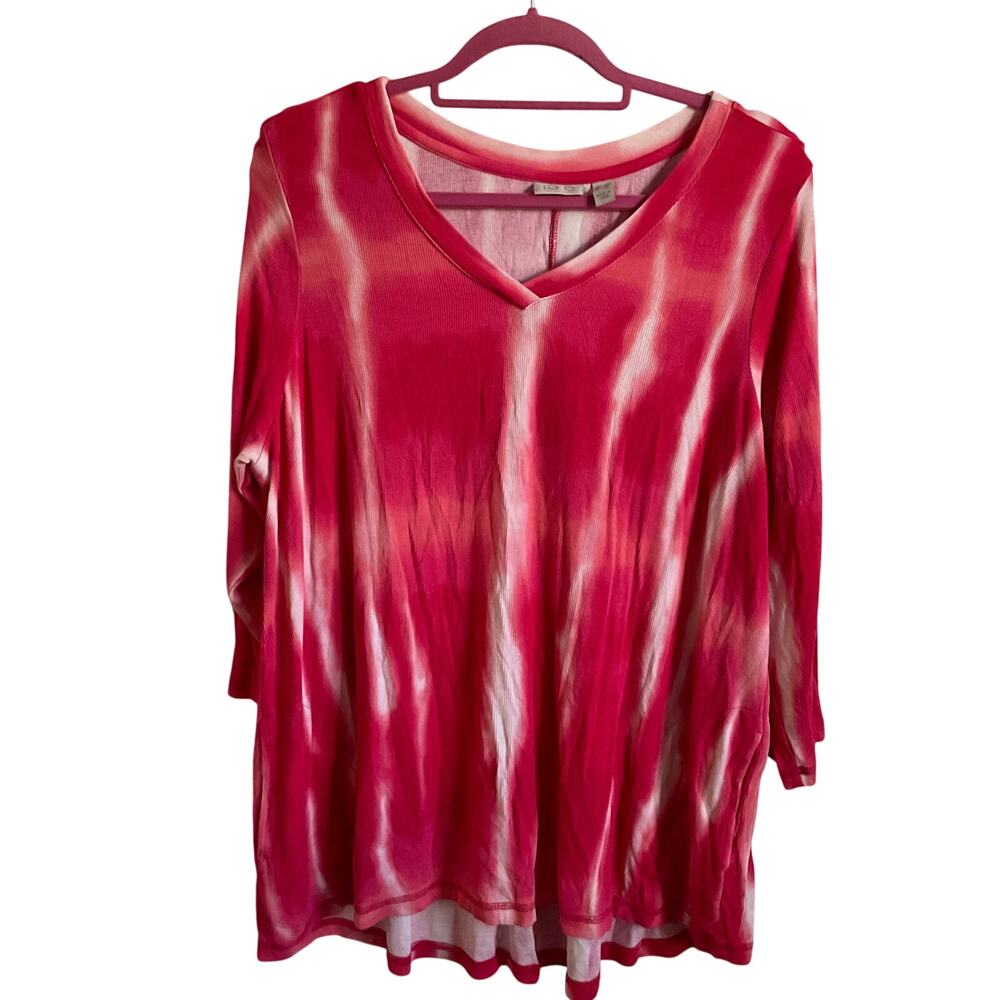 LOGO Lori Goldstein‎ Plus Size Ribbed Red Pink Valentines Tunic Top - Size 1X